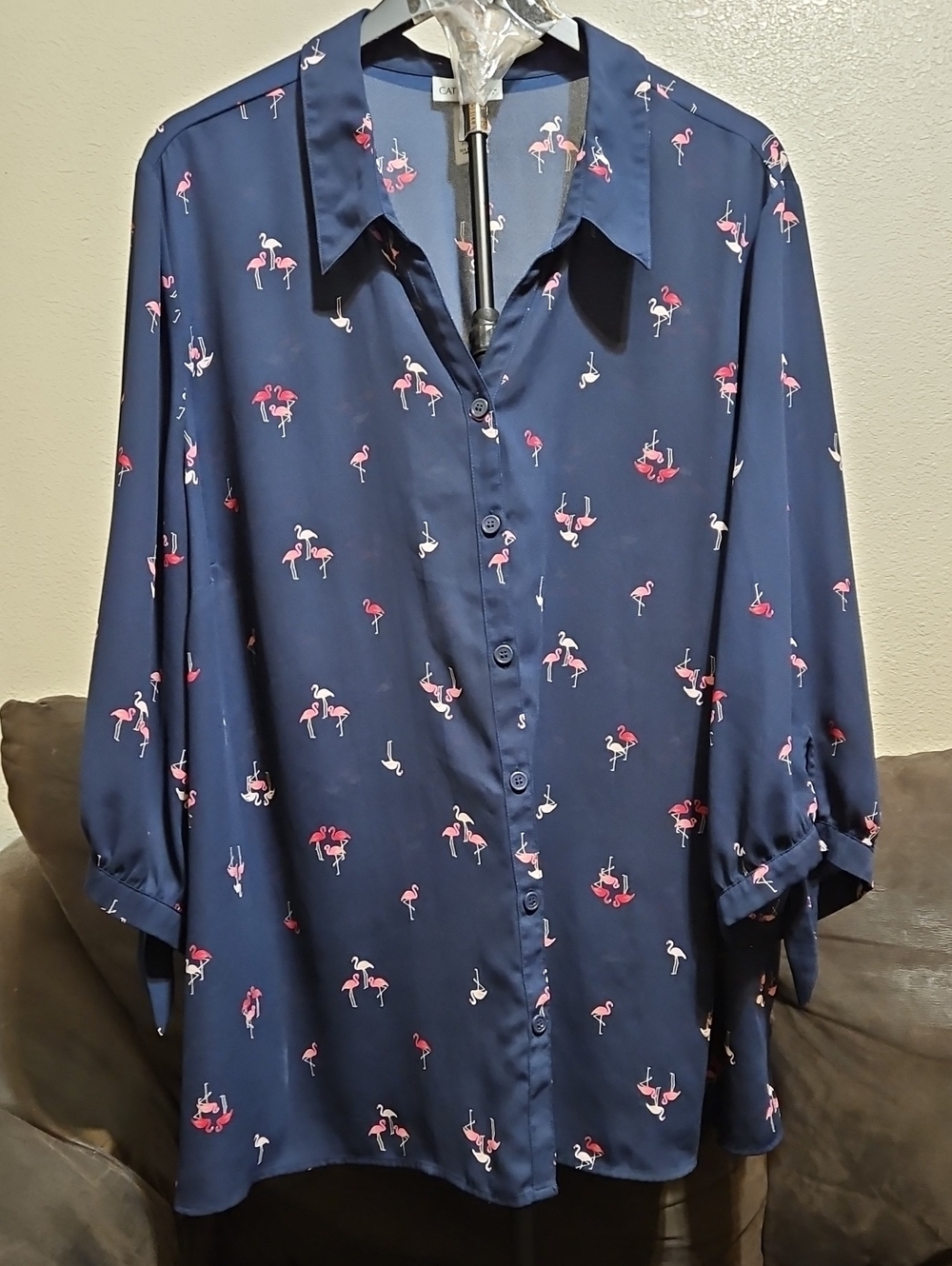 Classic Navy Flamingo Print Men's Shirt